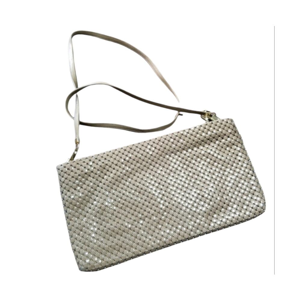 VINTAGE Whiting and Davis 70s metal mesh bag beige